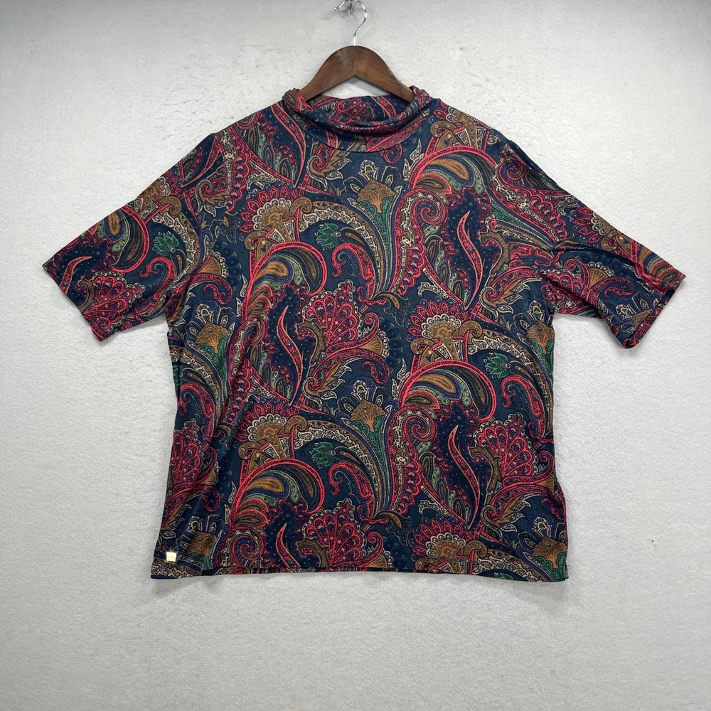 Lauren Ralph Lauren Top Womens 2X Multicolor Paisley Roll Neck Short Sleeve Boho
